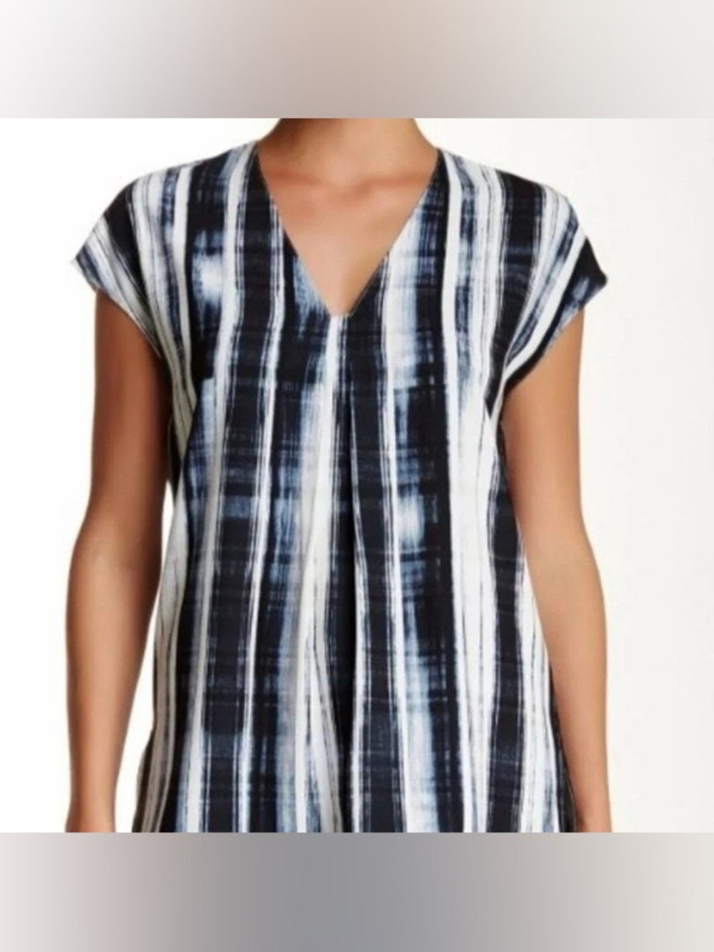 Vince Black and White Vertical Stripe V-Neck Tunic
